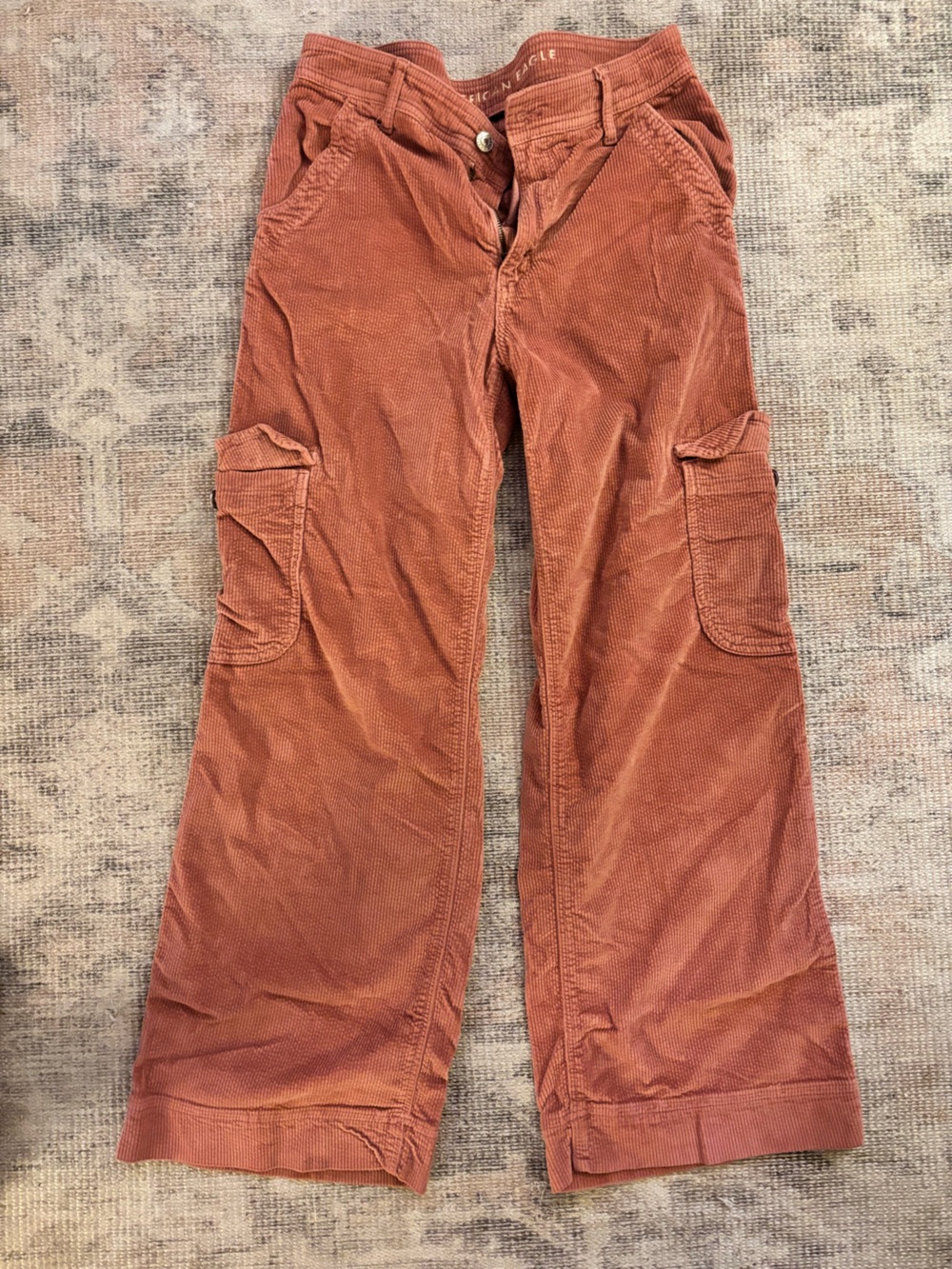 American Eagle Rust Corduroy Cargo Pants - Brick Red